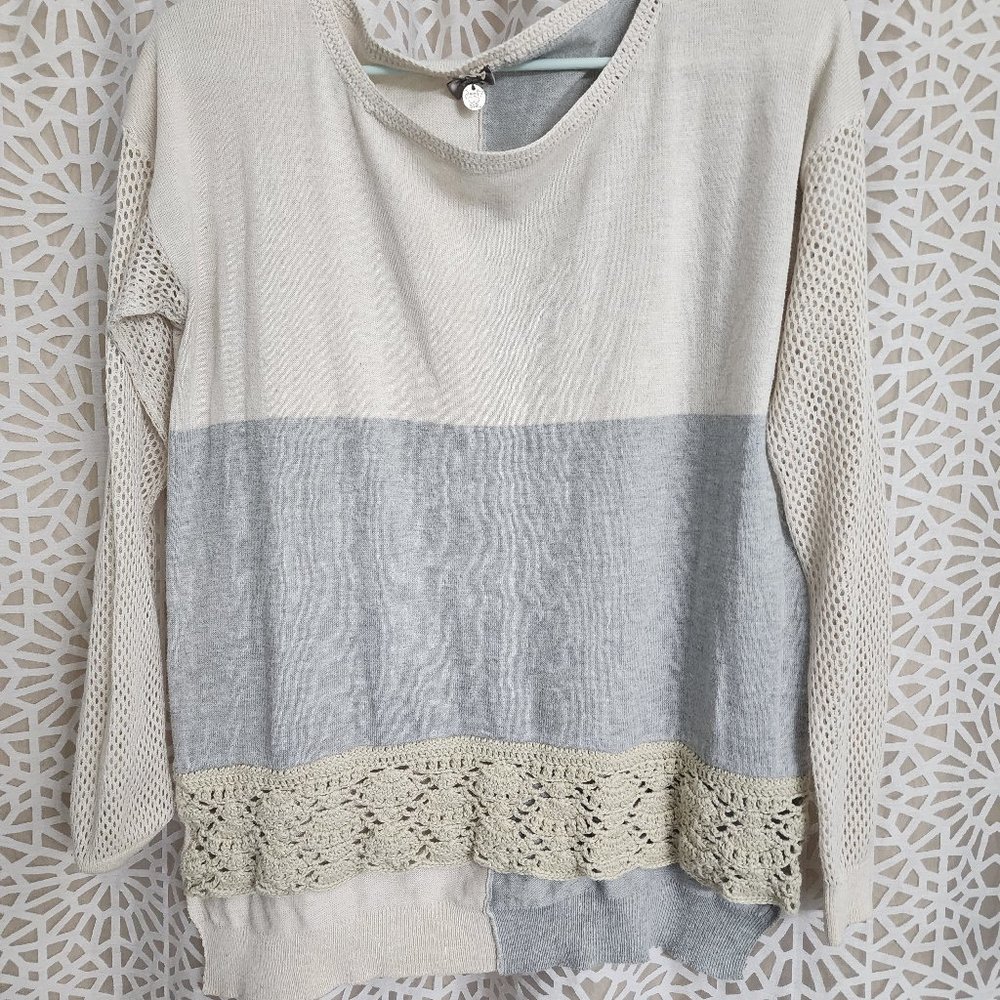 Lace net sweater colorblock